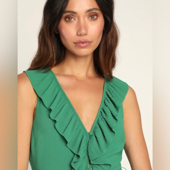 Loved By You Dark Green Pleated Chiffon Romper - Picture 5 of 8